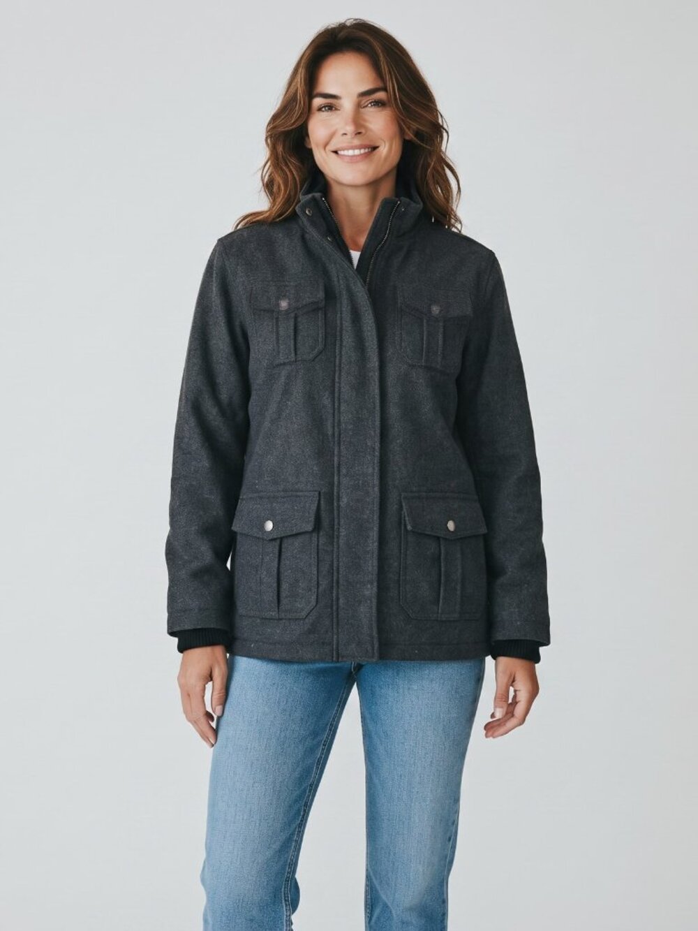 Gap Charcoal Wool Blend Military Field Jacket Knit Collar